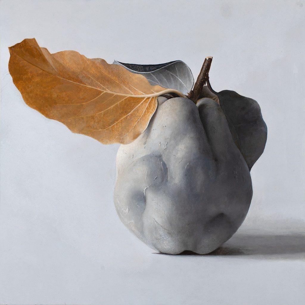 Quitte MUS-01, Egg tempera on chalk ground/wooden panel, 2025, von Diethard Sohn