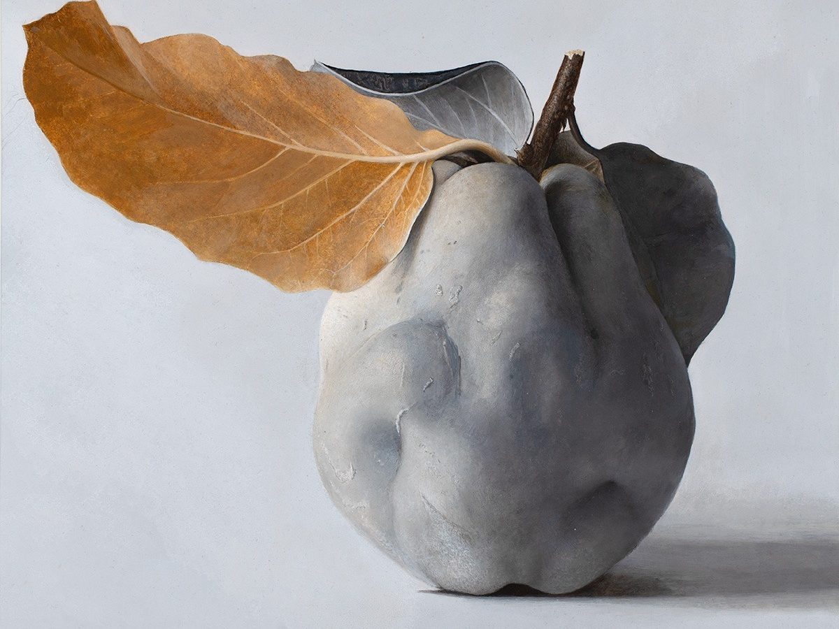 Quitte MUS-01, Egg tempera on chalk ground/wooden panel, 2025, von Diethard Sohn